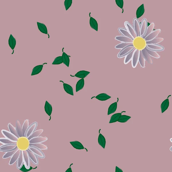 Flores Com Folhas Sem Costura Fundo Ilustração Vetorial — Vetor de Stock