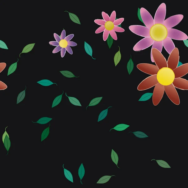 Flores Pétalos Con Hojas Fondo Sin Costuras Vector Ilustración — Vector de stock