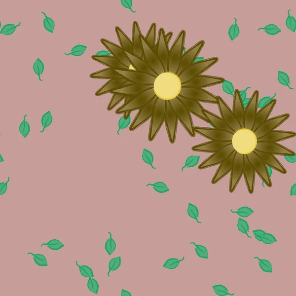 Vector Ilustración Flores Verano Pétalos Con Hojas Fondo Botánico — Vector de stock