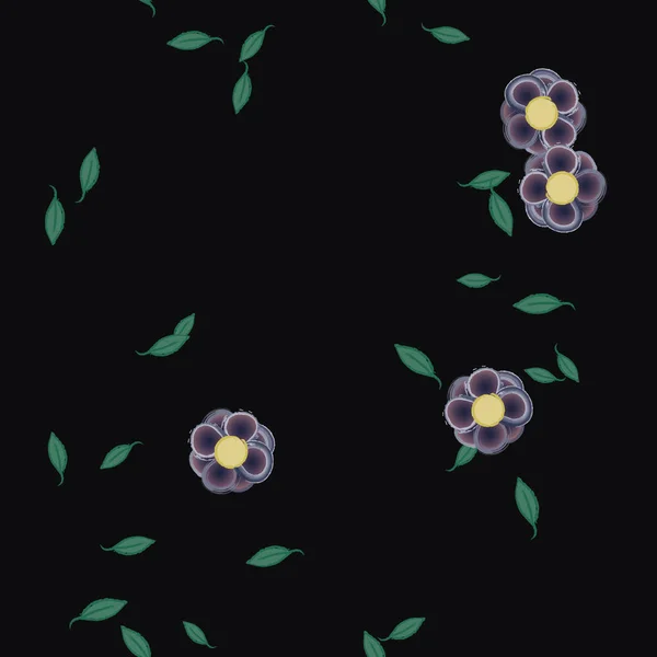 Blommor Med Blad Sömlös Bakgrund Vektor Illustration — Stock vektor