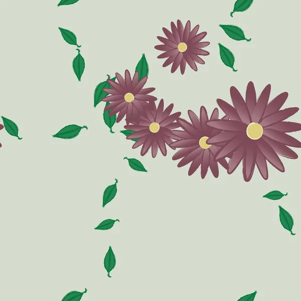 Flores Com Folhas Sem Costura Fundo Ilustração Vetorial — Vetor de Stock