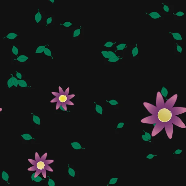 Flores Con Hojas Fondo Sin Costuras Ilustración Vectorial — Vector de stock