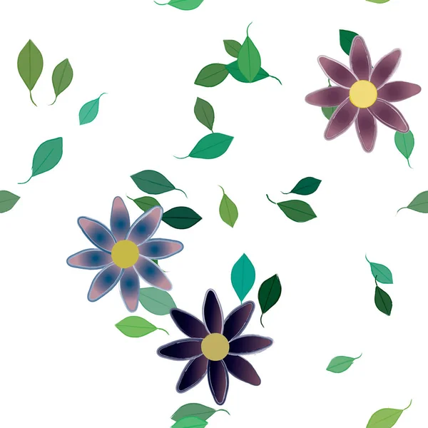 Fleurs Avec Feuilles Fond Sans Couture Illustration Vectorielle — Image vectorielle