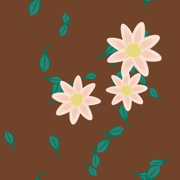 Flores Con Hojas Fondo Sin Costuras Ilustración Vectorial — Archivo Imágenes Vectoriales