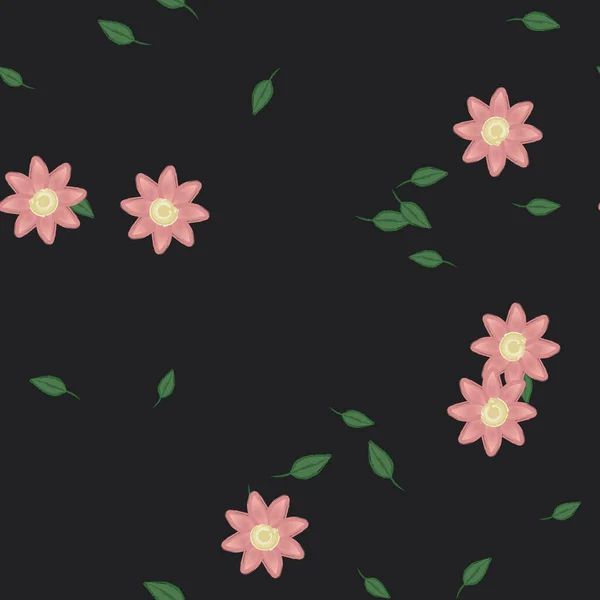 Fleurs Avec Feuilles Fond Sans Couture Illustration Vectorielle — Image vectorielle