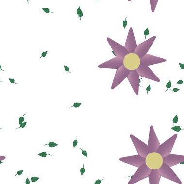 Yapraklı, çiçek arkaplanlı yaz çiçeklerinin vektör çizimi