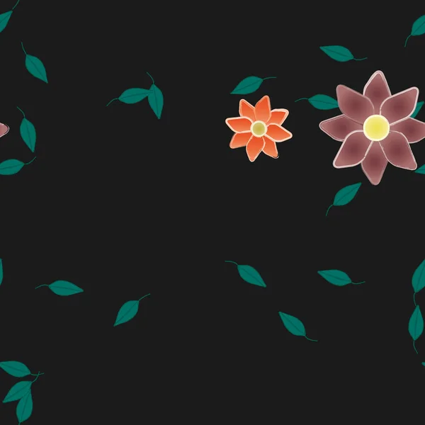 Fleurs Pétales Avec Feuilles Fond Sans Couture Illustration Vectorielle — Image vectorielle