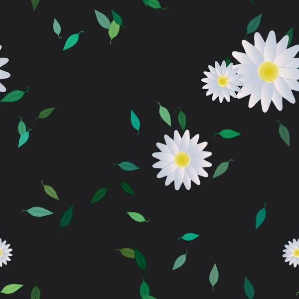 Fleurs Avec Feuilles Fond Sans Couture Illustration Vectorielle — Image vectorielle