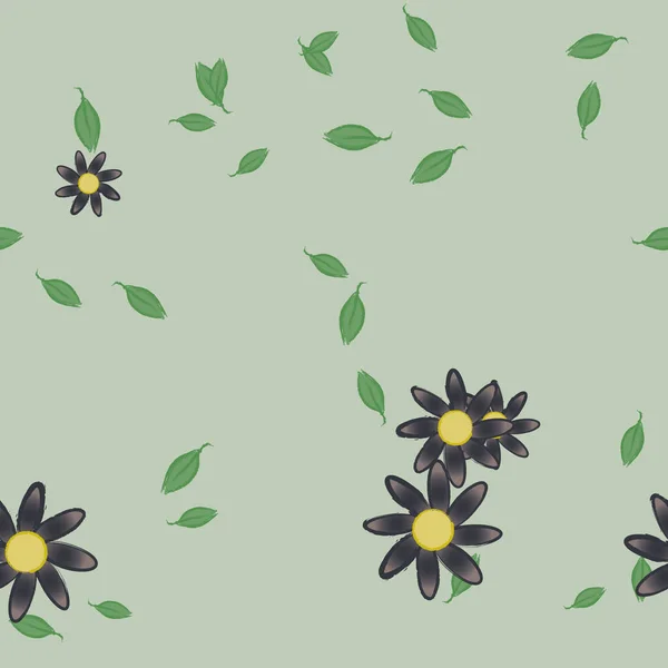 Flores Con Hojas Fondo Sin Costuras Ilustración Vectorial — Archivo Imágenes Vectoriales