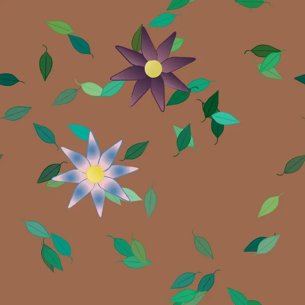 Flores Con Hojas Fondo Sin Costuras Ilustración Vectorial — Archivo Imágenes Vectoriales