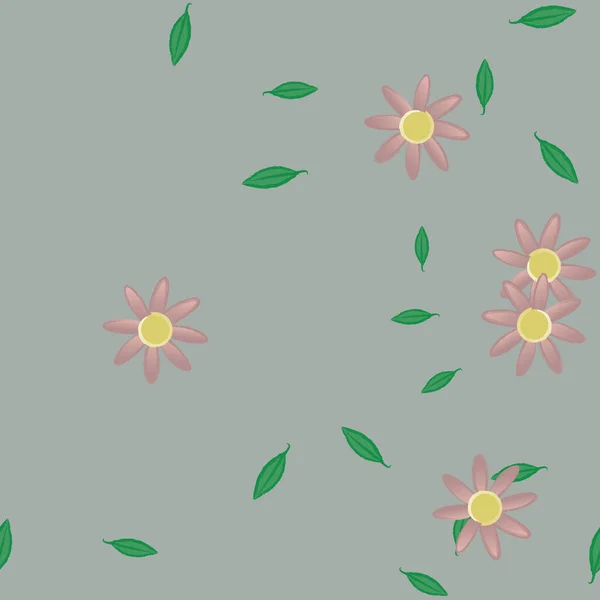 Flores Com Folhas Sem Costura Fundo Ilustração Vetorial —  Vetores de Stock