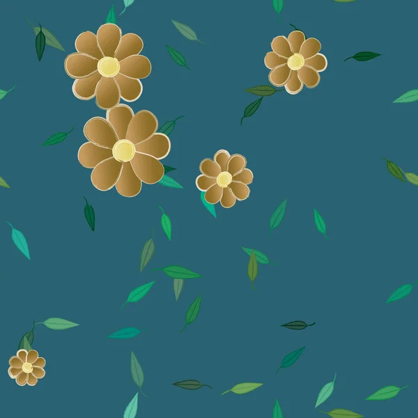 Flores Con Hojas Fondo Sin Costuras Ilustración Vectorial — Vector de stock