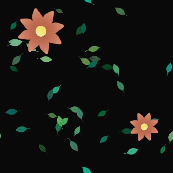 Fleurs Avec Feuilles Fond Sans Couture Illustration Vectorielle — Image vectorielle