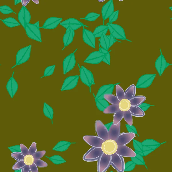 Flores Con Hojas Fondo Sin Costuras Ilustración Vectorial — Vector de stock