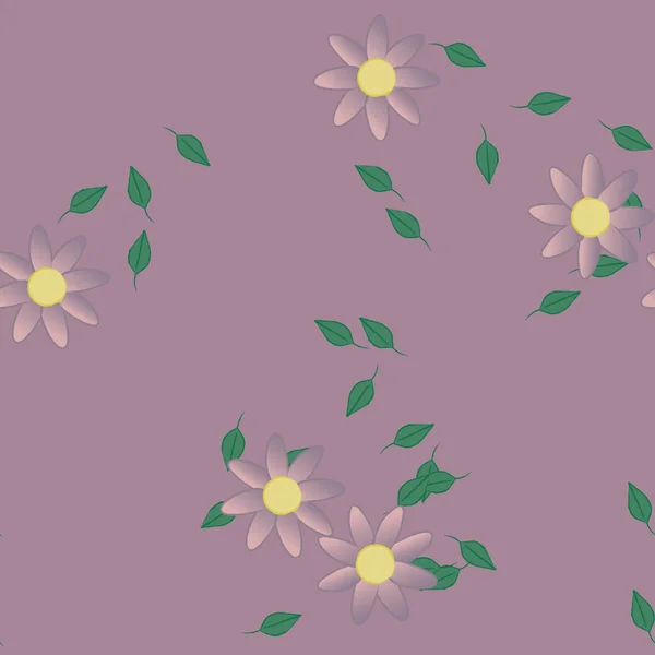 Blommor Med Blad Sömlös Bakgrund Vektor Illustration — Stock vektor