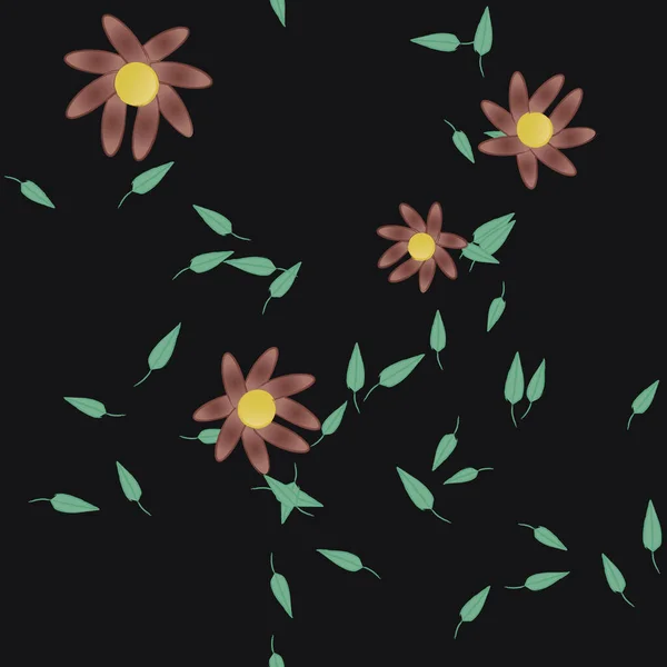 Flores Con Hojas Fondo Sin Costuras Ilustración Vectorial — Vector de stock