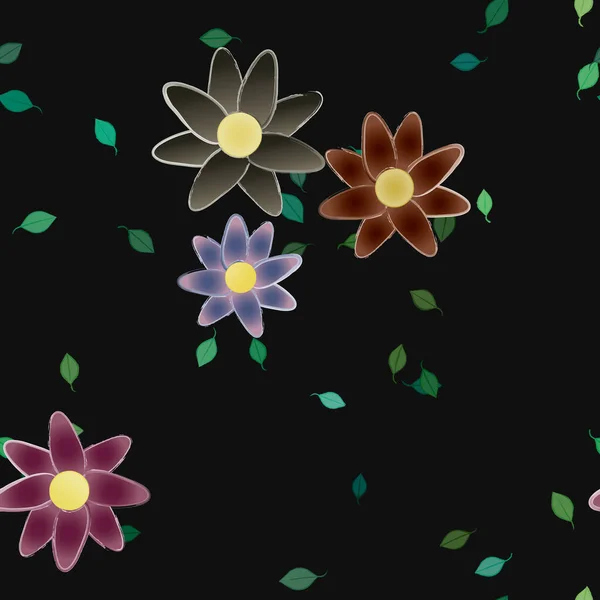 Flores Pétalos Con Hojas Fondo Sin Costuras Vector Ilustración — Vector de stock