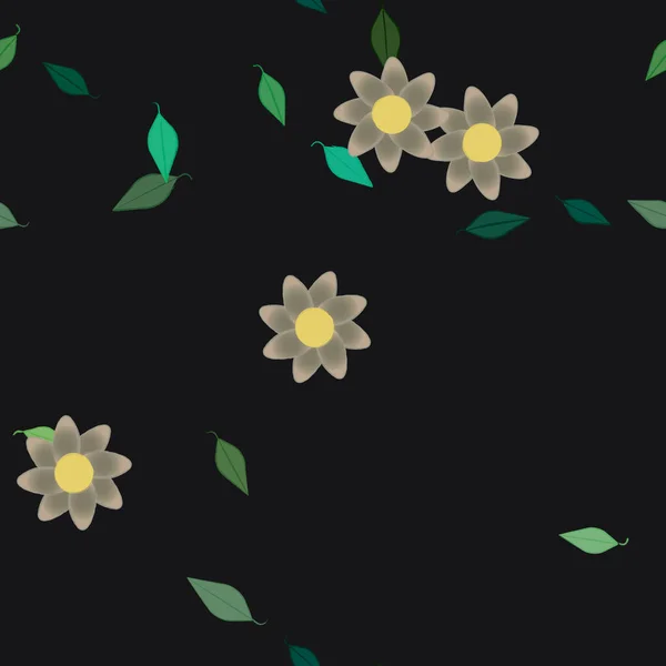 Flores Con Hojas Fondo Sin Costuras Ilustración Vectorial — Vector de stock