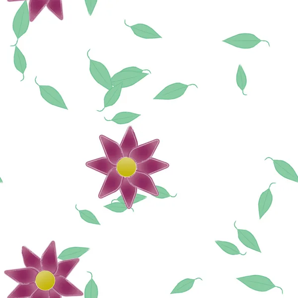 Fleurs Avec Feuilles Fond Sans Couture Illustration Vectorielle — Image vectorielle