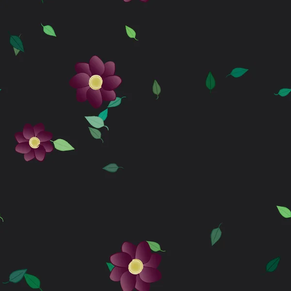 Flores Con Hojas Fondo Sin Costuras Ilustración Vectorial — Vector de stock