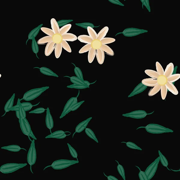 Flores Con Hojas Fondo Sin Costuras Ilustración Vectorial — Archivo Imágenes Vectoriales