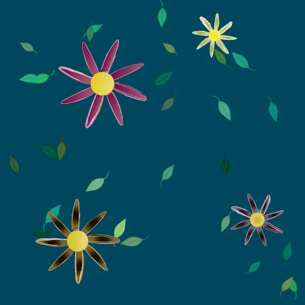 Fleurs Avec Feuilles Fond Sans Couture Illustration Vectorielle — Image vectorielle