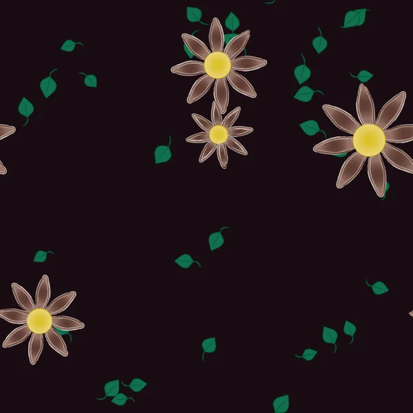 Fleurs Avec Feuilles Fond Sans Couture Illustration Vectorielle — Image vectorielle