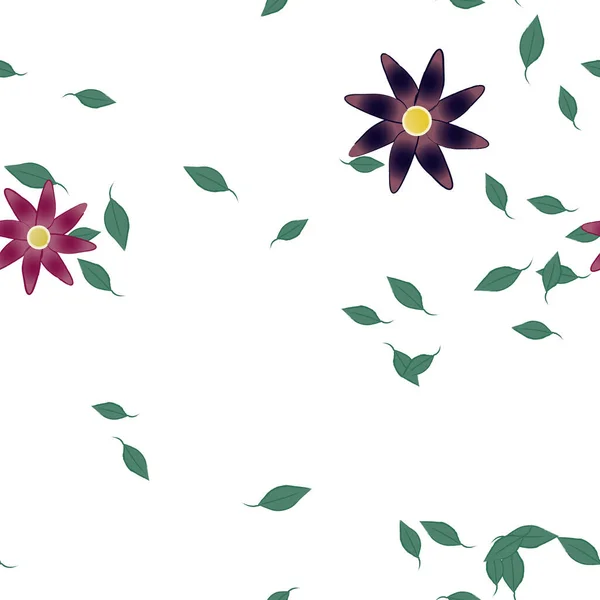 Flores Com Folhas Sem Costura Fundo Ilustração Vetorial — Vetor de Stock