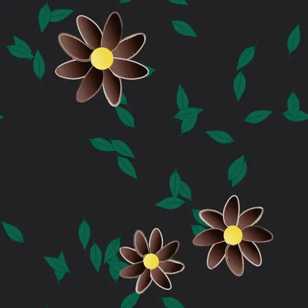 Flores Com Folhas Sem Costura Fundo Ilustração Vetorial — Vetor de Stock