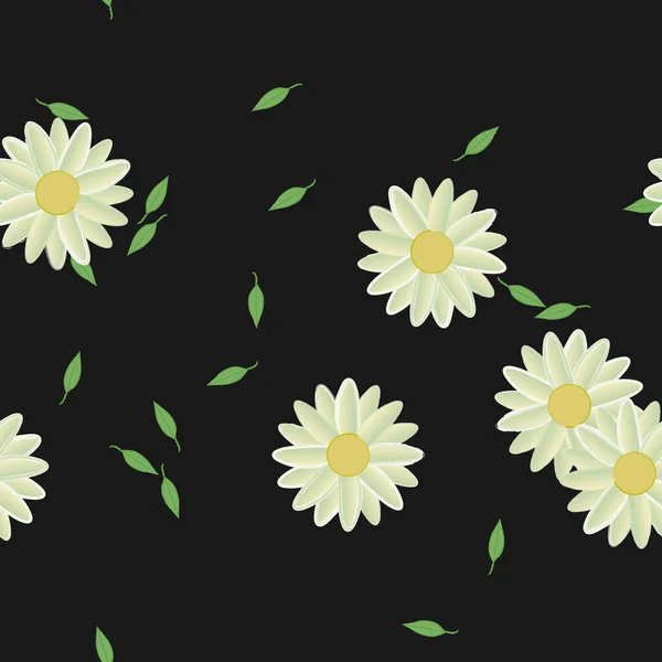 Flores Con Hojas Fondo Sin Costuras Ilustración Vectorial — Vector de stock