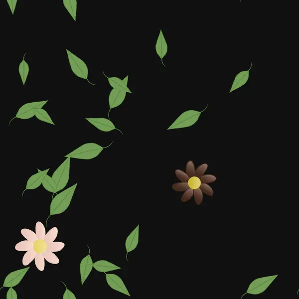 Flores Con Hojas Fondo Sin Costuras Ilustración Vectorial — Archivo Imágenes Vectoriales