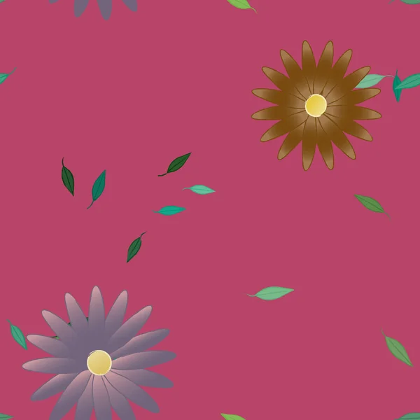 Fleurs Avec Feuilles Fond Sans Couture Illustration Vectorielle — Image vectorielle