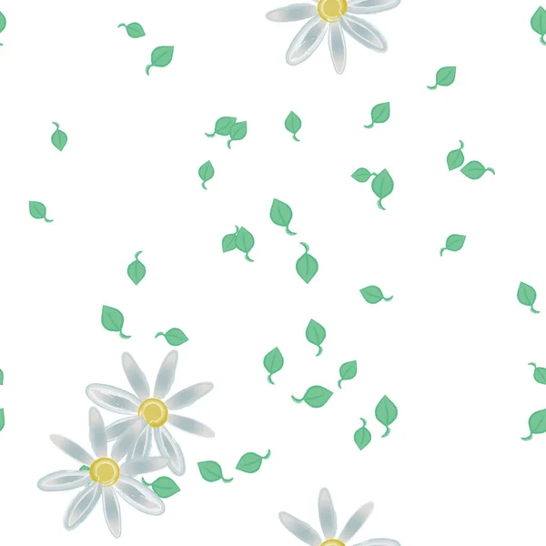 Illustrazione Vettoriale Fiori Estivi Petali Con Foglie Sfondo Botanico — Vettoriale Stock