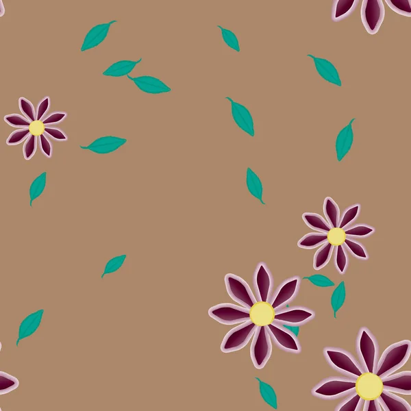 Fleurs Avec Feuilles Fond Sans Couture Illustration Vectorielle — Image vectorielle