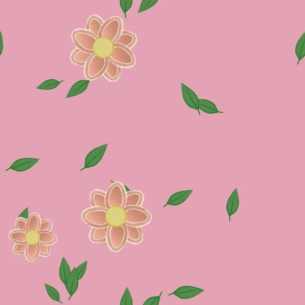 Flores Com Folhas Sem Costura Fundo Ilustração Vetorial — Vetor de Stock