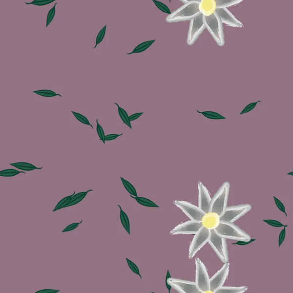 Flores Con Hojas Fondo Sin Costuras Ilustración Vectorial — Archivo Imágenes Vectoriales