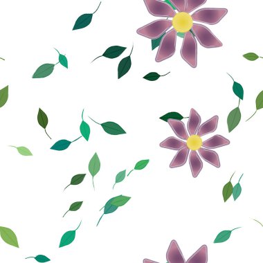 Yaprakları pürüzsüz arkaplan, vektör illüstrasyonlu yaz çiçekleri