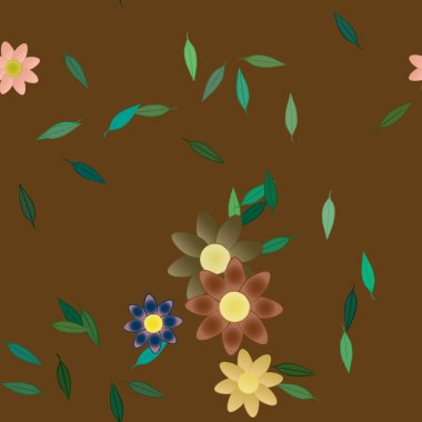 Yaprakları pürüzsüz arkaplan, vektör illüstrasyonlu yaz çiçekleri