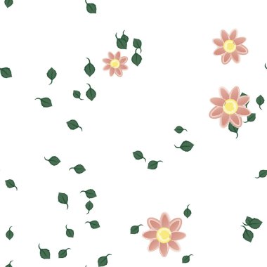Yapraklı, çiçek arkaplanlı yaz çiçeklerinin vektör çizimi