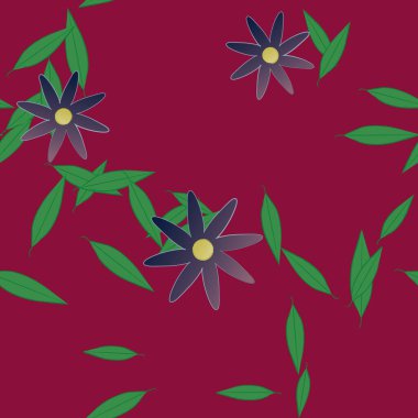 Yaprakları pürüzsüz arkaplan, vektör illüstrasyonlu yaz çiçekleri