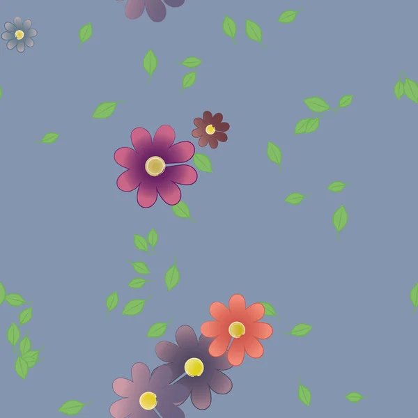 Flores Con Hojas Fondo Sin Costuras Ilustración Vectorial — Vector de stock