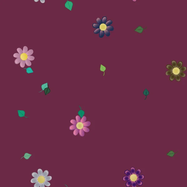 Flores Con Hojas Fondo Sin Costuras Ilustración Vectorial — Archivo Imágenes Vectoriales