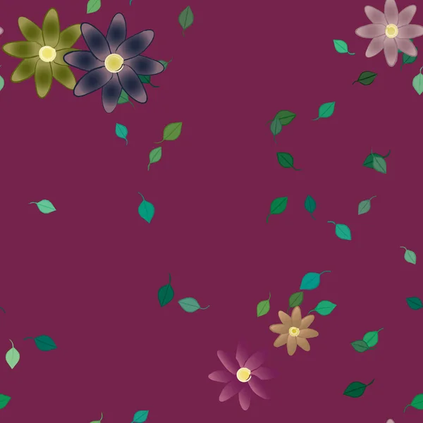 Flores Con Hojas Fondo Sin Costuras Ilustración Vectorial — Vector de stock