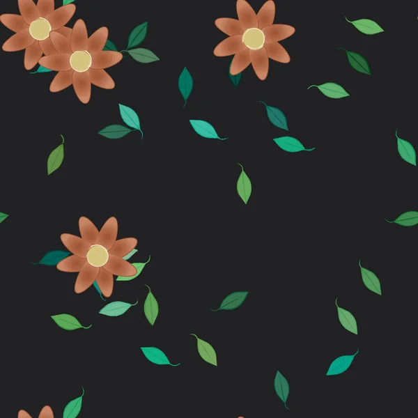 Flores Con Hojas Fondo Sin Costuras Ilustración Vectorial — Archivo Imágenes Vectoriales