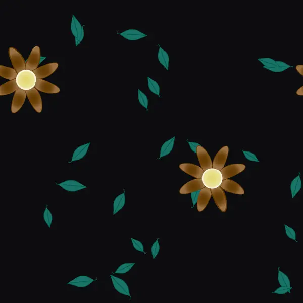 Flores Con Hojas Fondo Sin Costuras Ilustración Vectorial — Archivo Imágenes Vectoriales