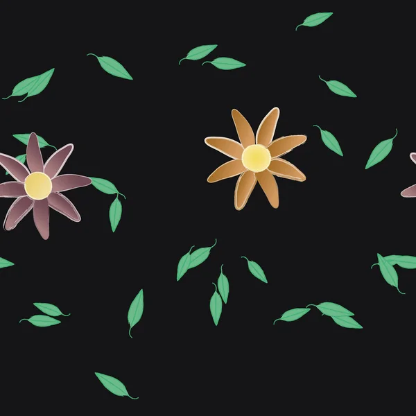 Illustration Vectorielle Pétales Fleurs Été Avec Feuilles Fond Botanique — Image vectorielle