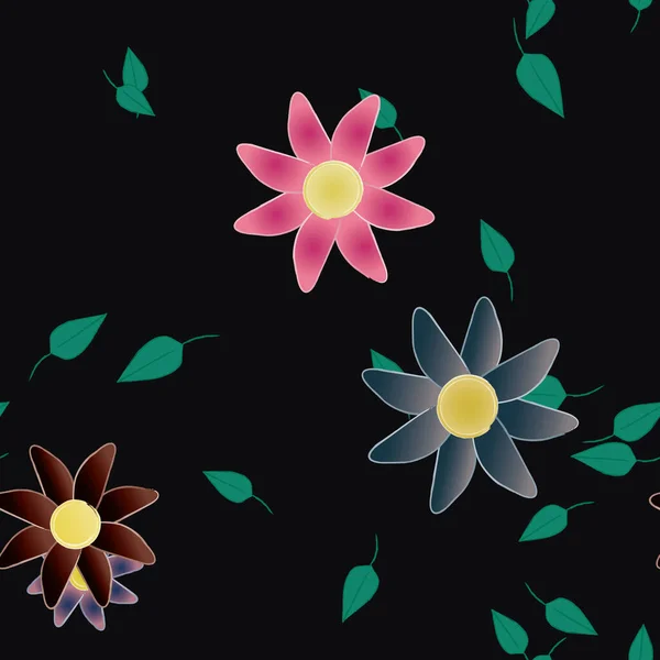 Vector Illustratie Van Zomerbloemen Bloemblaadjes Met Bladeren Botanische Achtergrond — Stockvector