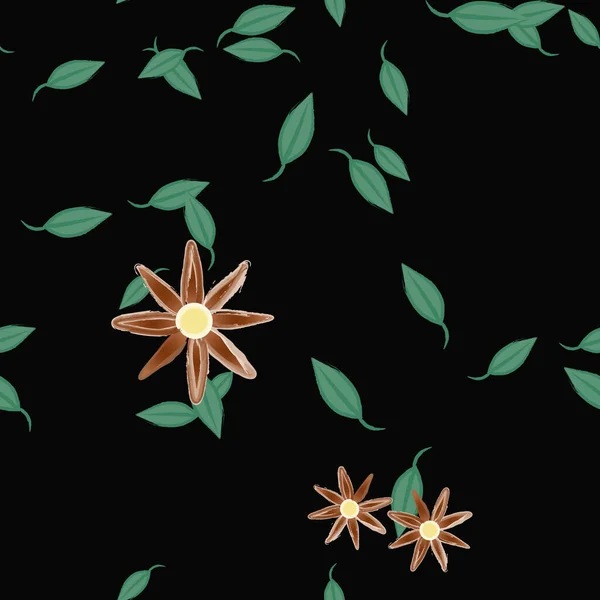 Fleurs Avec Feuilles Fond Sans Couture Illustration Vectorielle — Image vectorielle