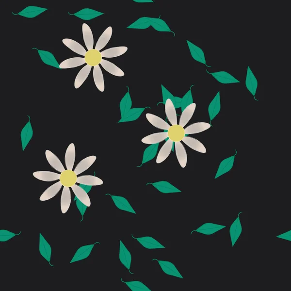 Illustration Vectorielle Pétales Fleurs Été Avec Feuilles Fond Botanique — Image vectorielle