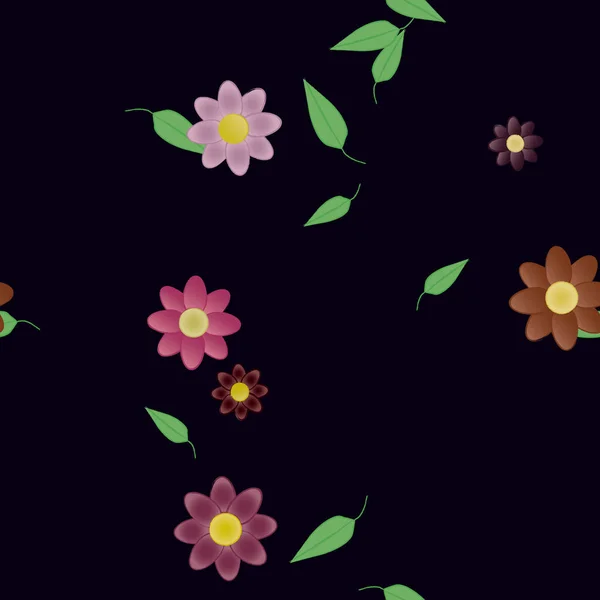 Flores Con Hojas Fondo Sin Costuras Ilustración Vectorial — Vector de stock